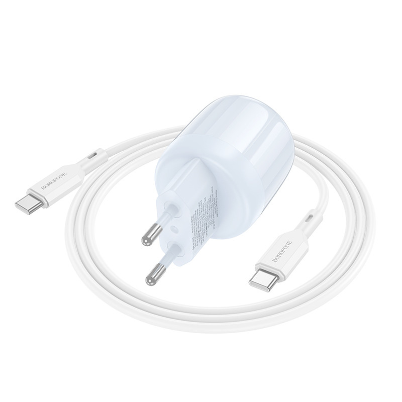 Мережевий зарядний пристрій Borofone BA94A Lustrous PD30W+QC3.0 (1USB-A/1C) + кабель Type-C to Type-C - Зображення 2