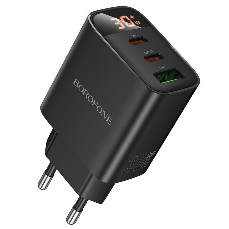 Мережевий зарядний пристрій Borofone BA98A Ilustre with digital display PD30W (1USB-A/2C)