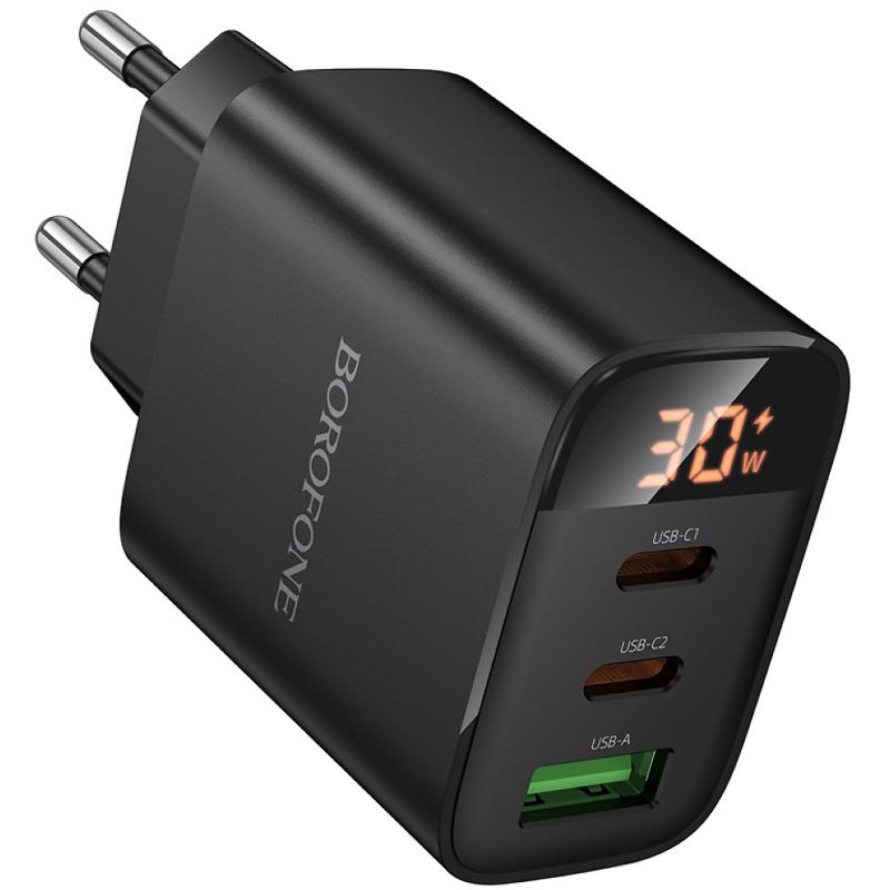 Мережевий зарядний пристрій Borofone BA98A Ilustre with digital display PD30W (1USB-A/2C) - Зображення 3