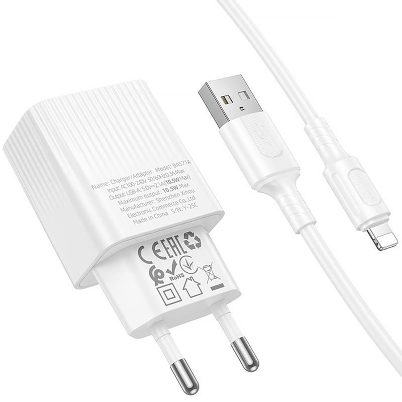 Мережевий зарядний пристрій Borofone BAS71A Source 10.5W (1USB-A) + кабель USB to Lightning - Зображення 4