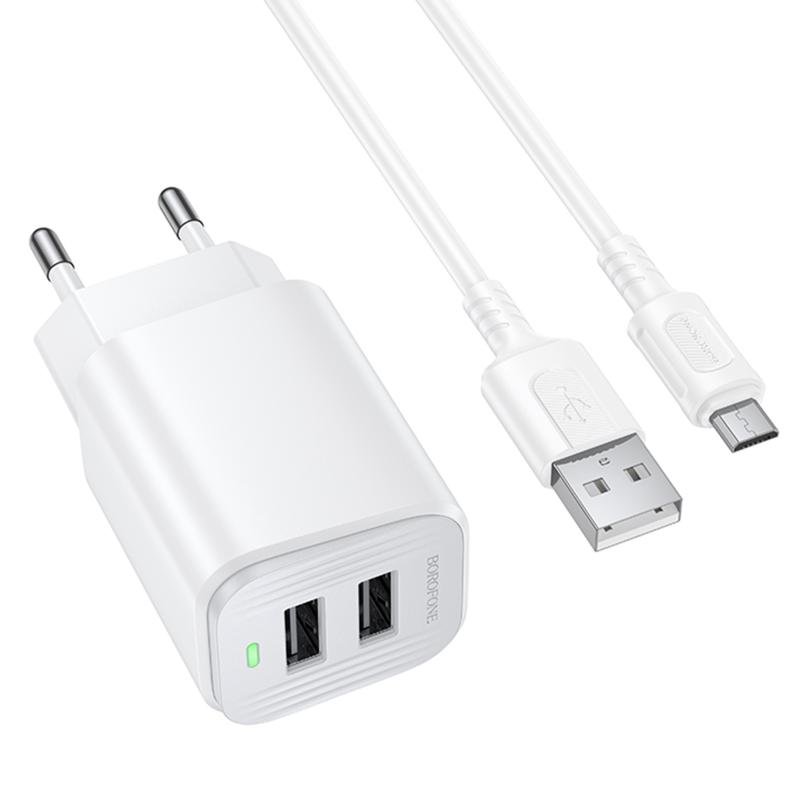 Мережевий зарядний пристрій Borofone BAS81A Star 10.5W (2USB-A) + кабель USB to MicroUSB