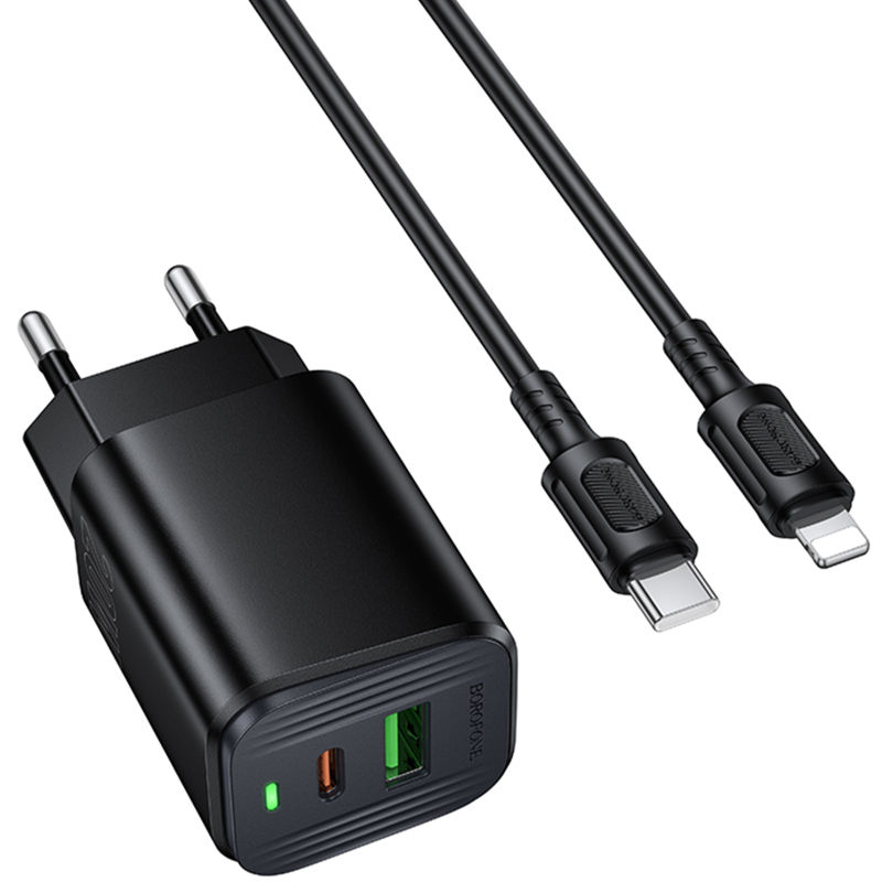 Мережевий зарядний пристрій Borofone BAS83A Star PD20W+QC3.0 (1USB-A/1C) + кабель Type-C to Lightning