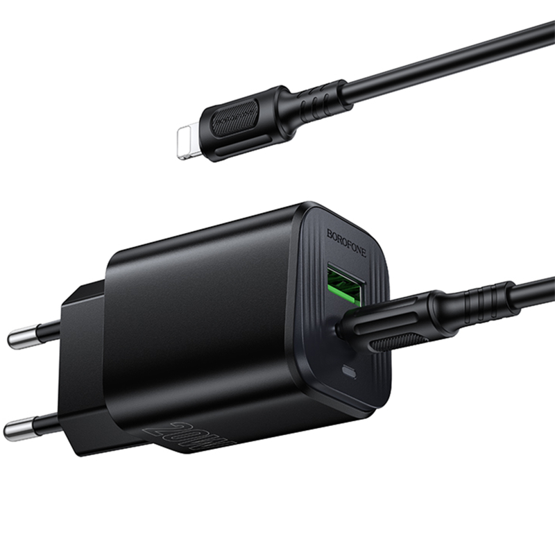 Мережевий зарядний пристрій Borofone BAS83A Star PD20W+QC3.0 (1USB-A/1C) + кабель Type-C to Lightning - Зображення 3