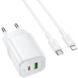 Мережевий зарядний пристрій Borofone BAS83A Star PD20W+QC3.0 (1USB-A/1C) + кабель Type-C to Lightning