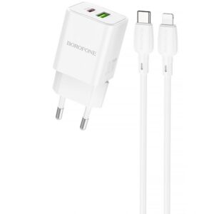 Мережевий зарядний пристрій Borofone BN14 Royal PD30W+QC3.0 (1USB-A/1C) + кабель Type-C to Lightning