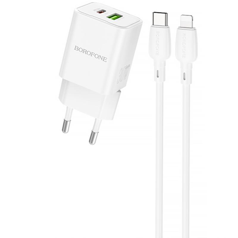 Мережевий зарядний пристрій Borofone BN14 Royal PD30W+QC3.0 (1USB-A/1C) + кабель Type-C to Lightning