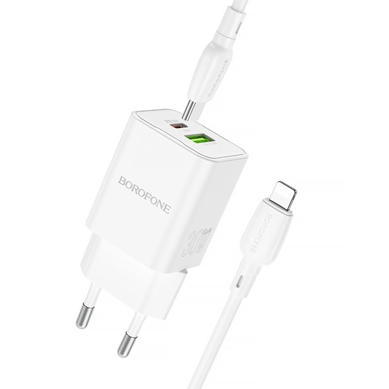 Мережевий зарядний пристрій Borofone BN14 Royal PD30W+QC3.0 (1USB-A/1C) + кабель Type-C to Lightning - Зображення 2