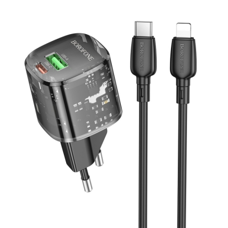 Мережевий зарядний пристрій Borofone BN17 Sunlight PD20W+QC3.0 (1USB-A/1C) + кабель Type-C to Lightning