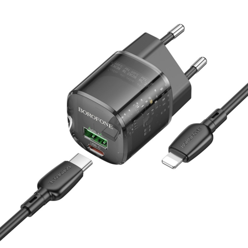Мережевий зарядний пристрій Borofone BN17 Sunlight PD20W+QC3.0 (1USB-A/1C) + кабель Type-C to Lightning - Зображення 3