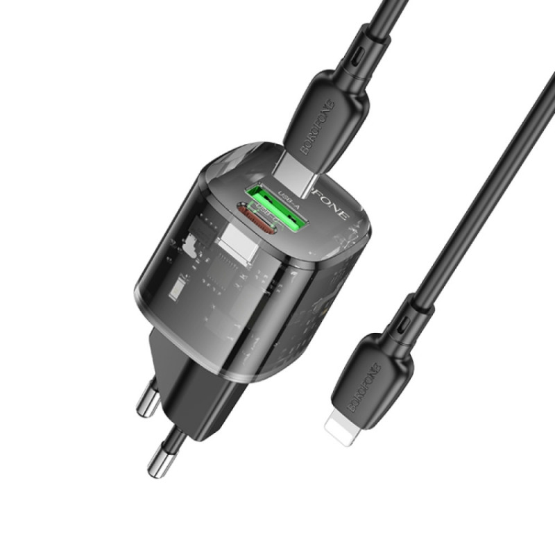 Мережевий зарядний пристрій Borofone BN17 Sunlight PD20W+QC3.0 (1USB-A/1C) + кабель Type-C to Lightning - Зображення 4