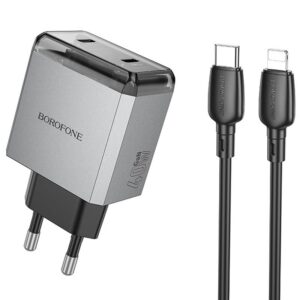 Мережевий зарядний пристрій Borofone BN21 Lena PD40W+QC3.0 (2USB-C) + кабель Type-C to Lightning