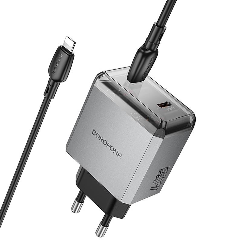 Мережевий зарядний пристрій Borofone BN21 Lena PD40W+QC3.0 (2USB-C) + кабель Type-C to Lightning - Зображення 3