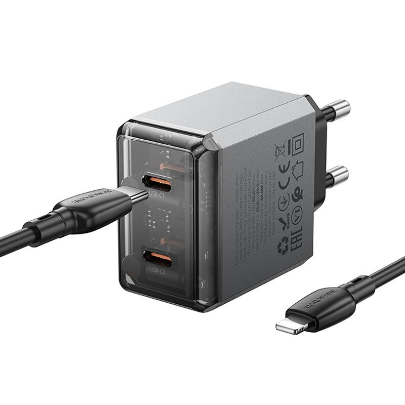 Мережевий зарядний пристрій Borofone BN21 Lena PD40W+QC3.0 (2USB-C) + кабель Type-C to Lightning - Зображення 4