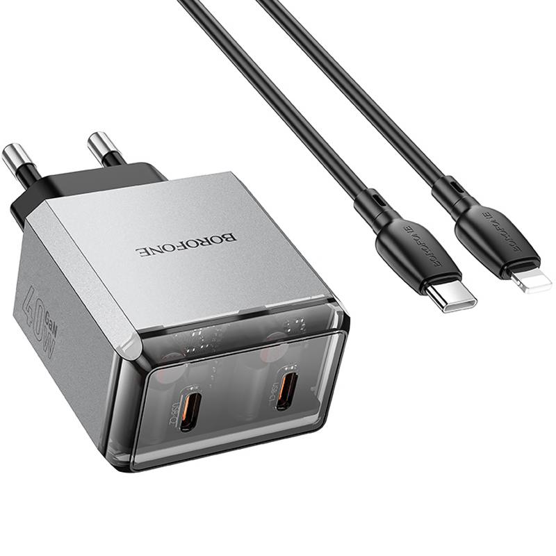Мережевий зарядний пристрій Borofone BN21 Lena PD40W+QC3.0 (2USB-C) + кабель Type-C to Lightning - Зображення 5