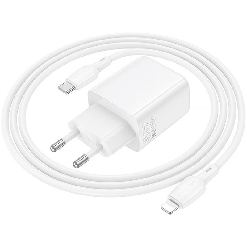 Мережевий зарядний пристрій Borofone BN27 Fuente PD20W+QC3.0 (1USB-A/1C) + кабель Type-C to Lightning - Зображення 5