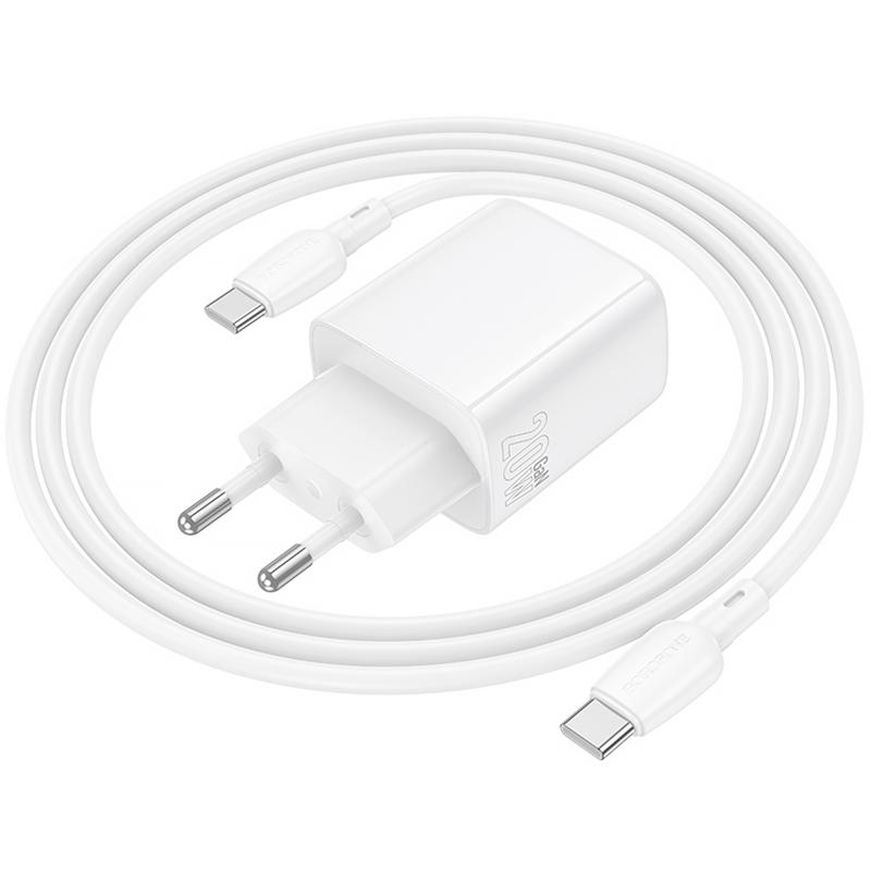 Мережевий зарядний пристрій Borofone BN27 Fuente PD20W+QC3.0 (1USB-A/1C) + кабель Type-C to Type-C - Зображення 2