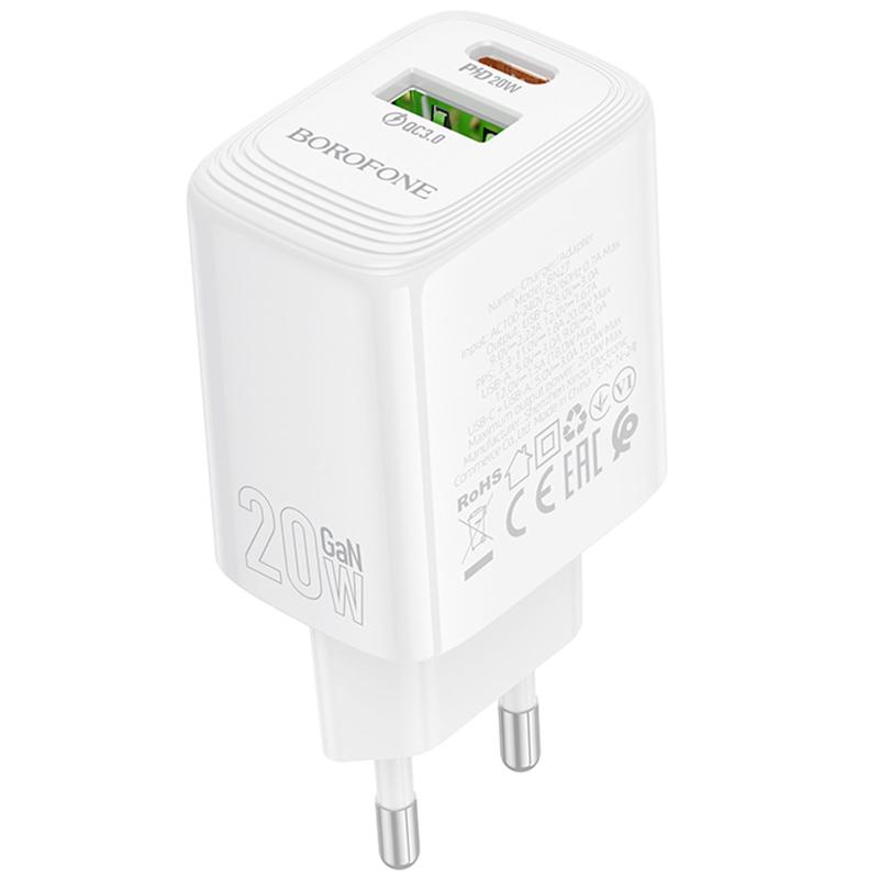 Мережевий зарядний пристрій Borofone BN27 Fuente PD20W+QC3.0 (1USB-A/1C) - Зображення 3