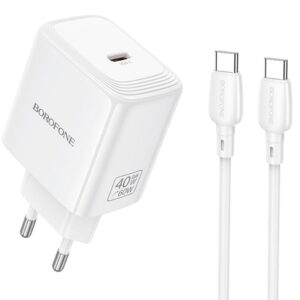 Мережевий зарядний пристрій Borofone BN33 Fuente PD40W (1USB-C) + кабель Type-C to Type-C