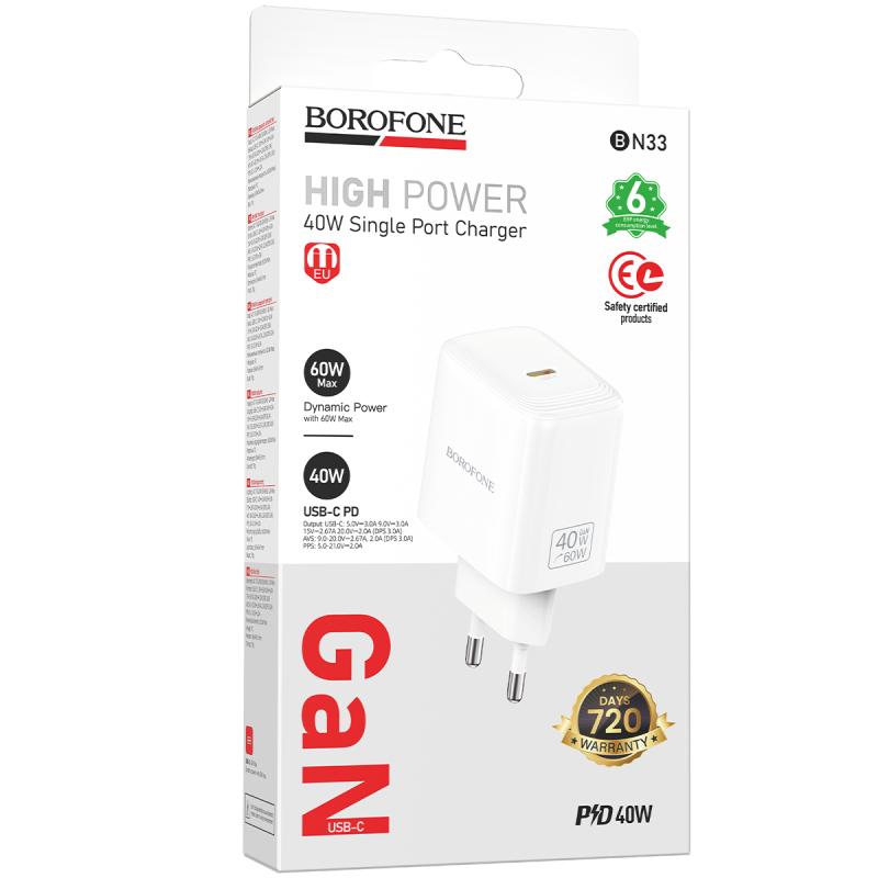 Мережевий зарядний пристрій Borofone BN33 Fuente PD40W (1USB-C) - Зображення 2