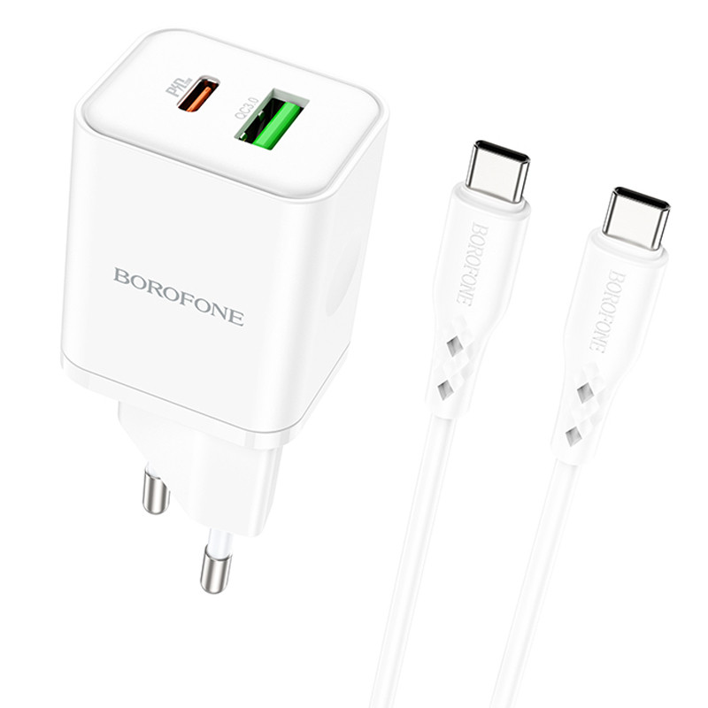 Мережевий зарядний пристрій Borofone BN7 PD20W+QC3.0 (1USB-A/1C) + кабель Type-C to Type-C