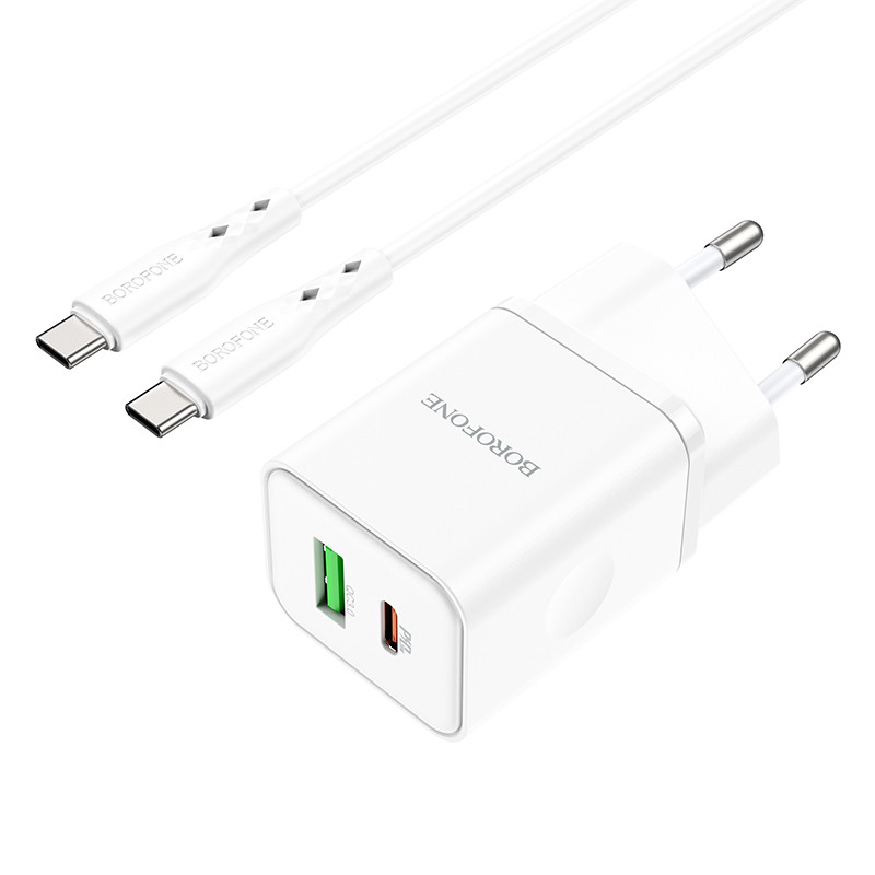 Мережевий зарядний пристрій Borofone BN7 PD20W+QC3.0 (1USB-A/1C) + кабель Type-C to Type-C - Зображення 2