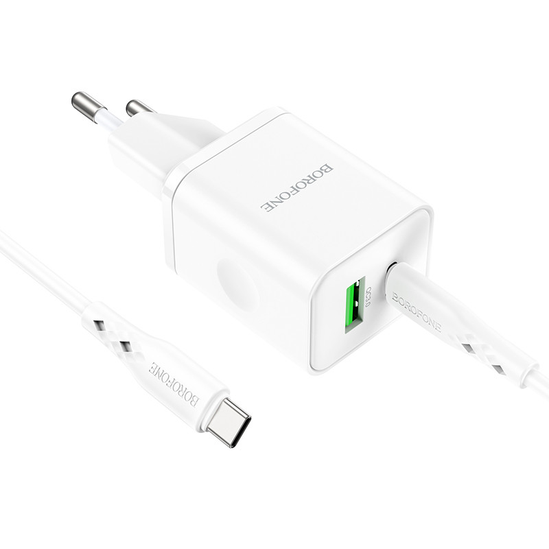 Мережевий зарядний пристрій Borofone BN7 PD20W+QC3.0 (1USB-A/1C) + кабель Type-C to Type-C - Зображення 3