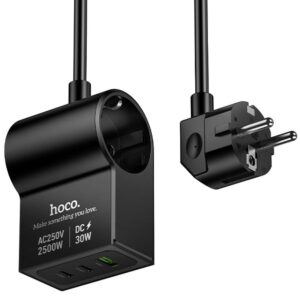 Мережевий зарядний пристрій Hoco AC33 Win 1 position 30W QC+PD (1USB-A/2C/1Socket) (1.5m)