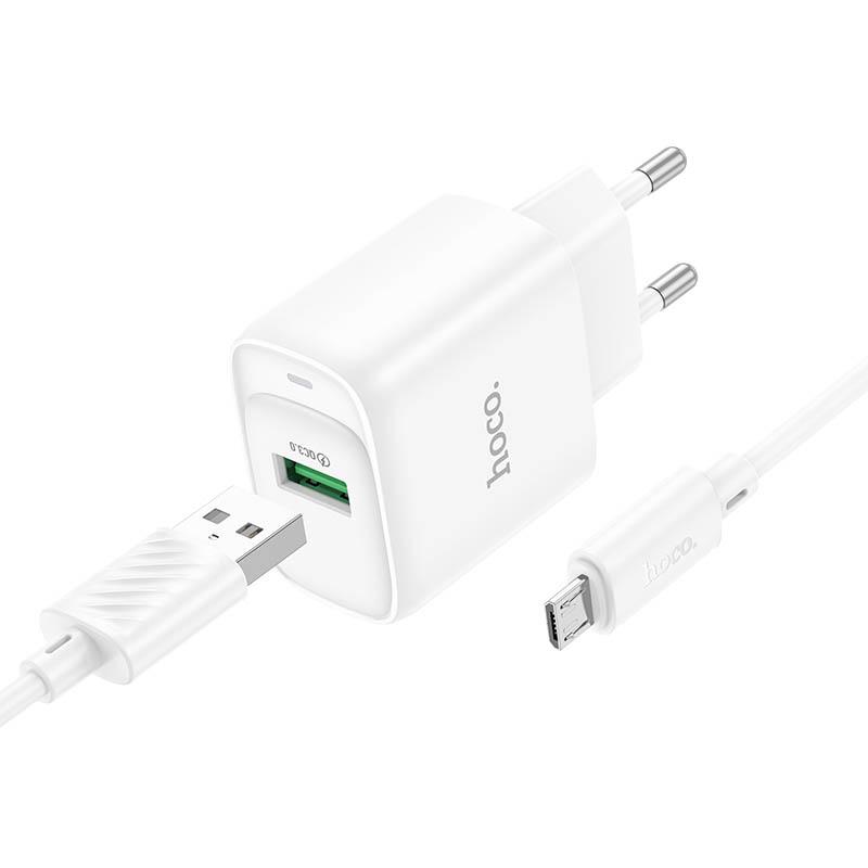 Мережевий зарядний пристрій Hoco C140A Smart QC3.0 18W (1USB-A) + кабель USB to MicroUSB