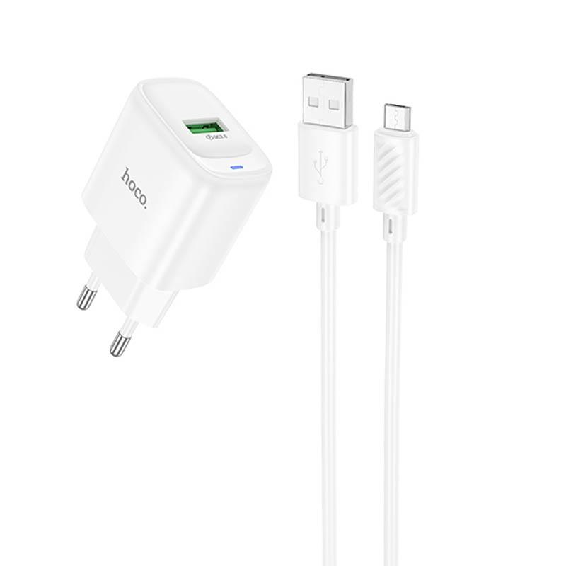 Мережевий зарядний пристрій Hoco C140A Smart QC3.0 18W (1USB-A) + кабель USB to MicroUSB - Зображення 3