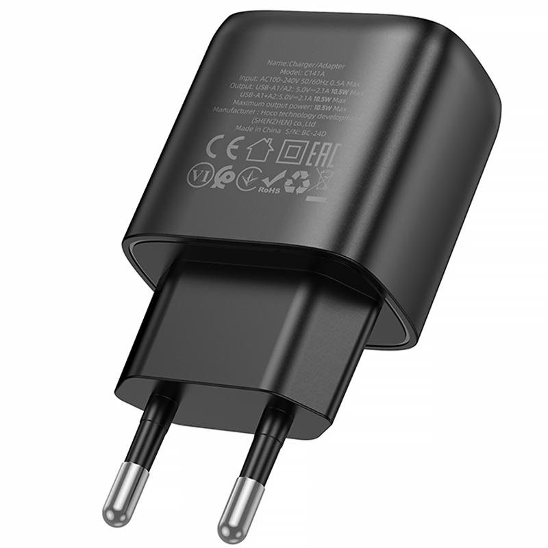 Мережевий зарядний пристрій Hoco C141A Smart 2.1A (2USB-A) - Зображення 2
