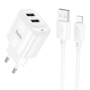Мережевий зарядний пристрій Hoco C141A Smart 2.1A (2USB-A) + кабель USB to Lightning