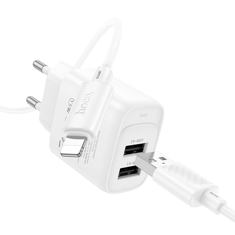 Мережевий зарядний пристрій Hoco C141A Smart 2.1A (2USB-A) + кабель USB to Lightning - Зображення 4