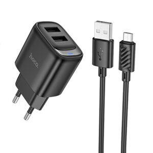 Мережевий зарядний пристрій Hoco C141A Smart 2.1A (2USB-A) + кабель USB to MicroUSB