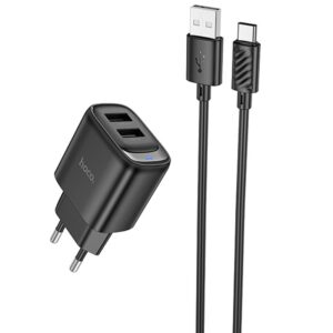 Мережевий зарядний пристрій Hoco C141A Smart 2.1A (2USB-A) + кабель USB to Type-C