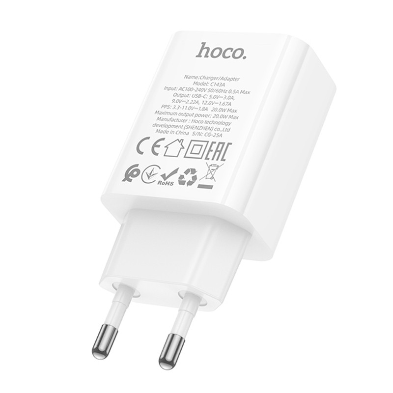 Мережевий зарядний пристрій Hoco C143A Benefit PD20W (1USB-C) - Зображення 3