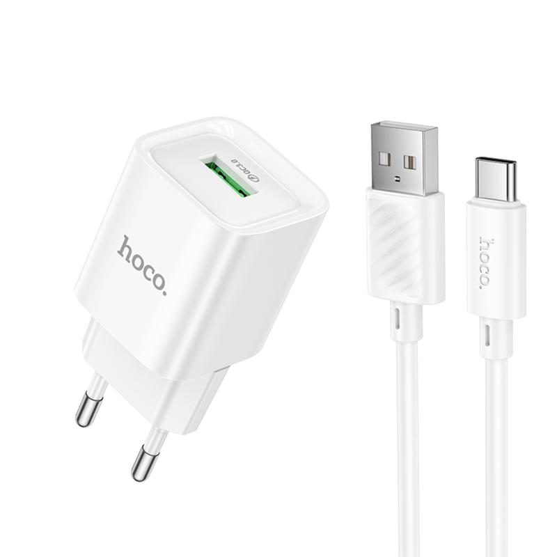 Мережевий зарядний пристрій Hoco C145A Charm QC3.0 18W (1USB-A) + кабель USB to Type-C