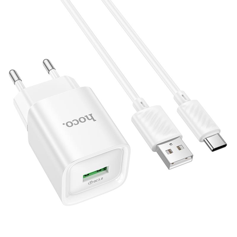 Мережевий зарядний пристрій Hoco C145A Charm QC3.0 18W (1USB-A) + кабель USB to Type-C - Зображення 2