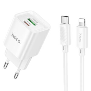Мережевий зарядний пристрій Hoco C147A PD20W+QC3.0 (1USB-A/1C) + кабель Type-C to Lightning