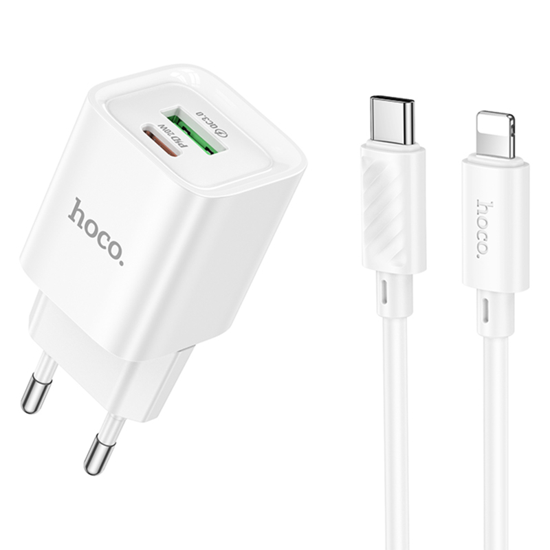 Мережевий зарядний пристрій Hoco C147A PD20W+QC3.0 (1USB-A/1C) + кабель Type-C to Lightning