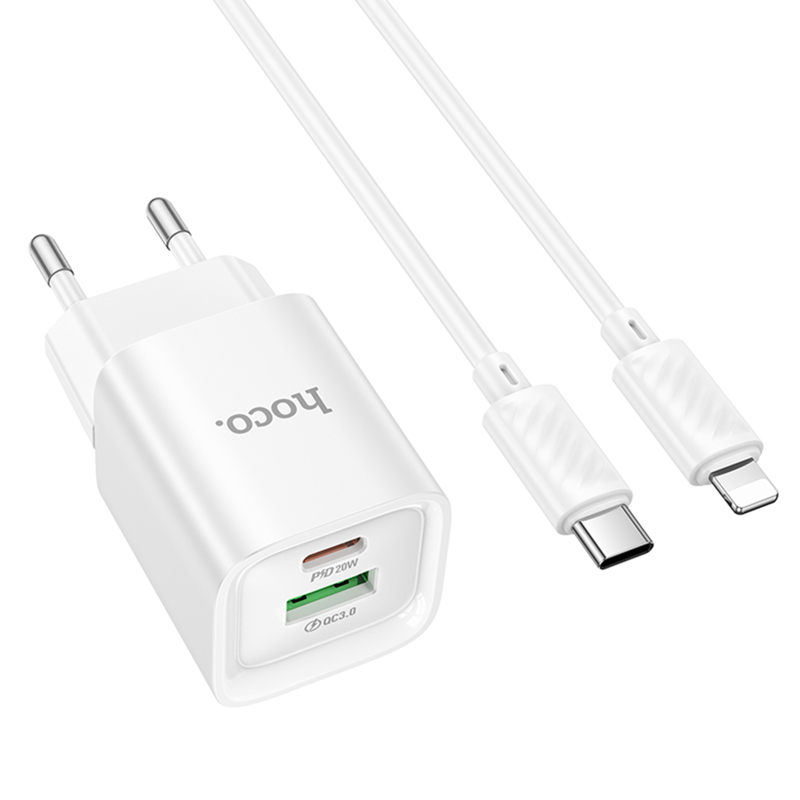 Мережевий зарядний пристрій Hoco C147A PD20W+QC3.0 (1USB-A/1C) + кабель Type-C to Lightning - Зображення 2