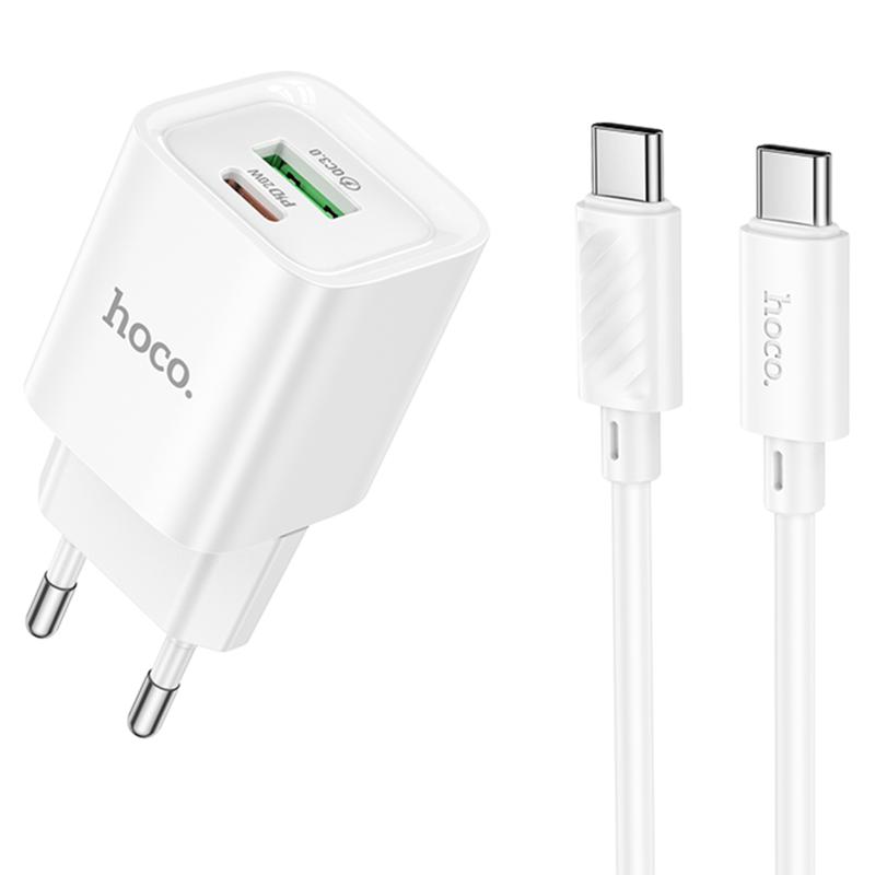 Мережевий зарядний пристрій Hoco C147A PD20W+QC3.0 (1USB-A/1C) + кабель Type-C to Type-C