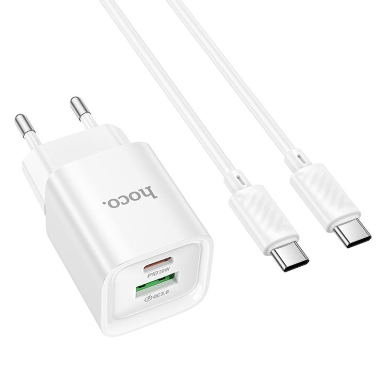 Мережевий зарядний пристрій Hoco C147A PD20W+QC3.0 (1USB-A/1C) + кабель Type-C to Type-C - Зображення 2