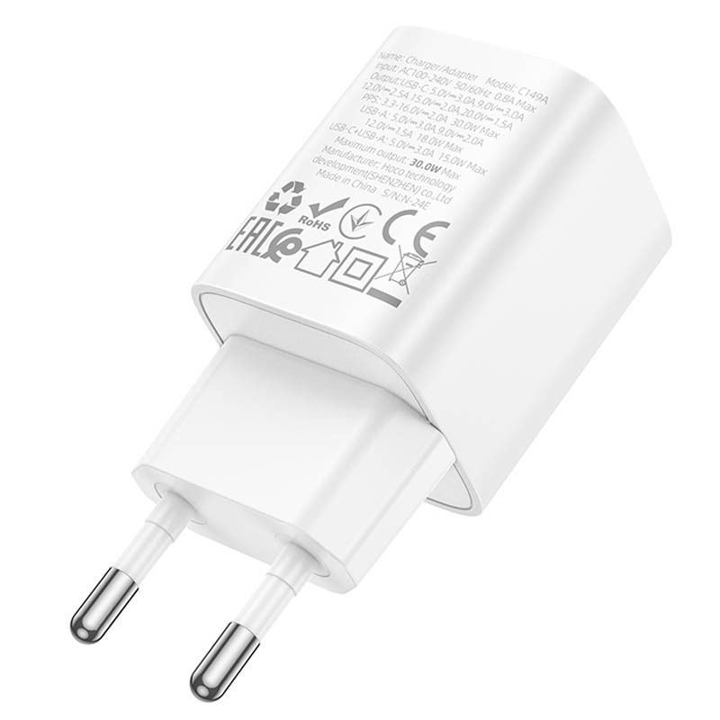 Мережевий зарядний пристрій Hoco C149A Charm PD30W+QC3.0 (1USB-A/1C) - Зображення 3