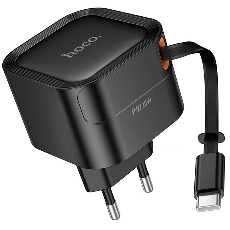 Мережевий зарядний пристрій Hoco C153A Changer With Retractable Cable Type-C PD20W