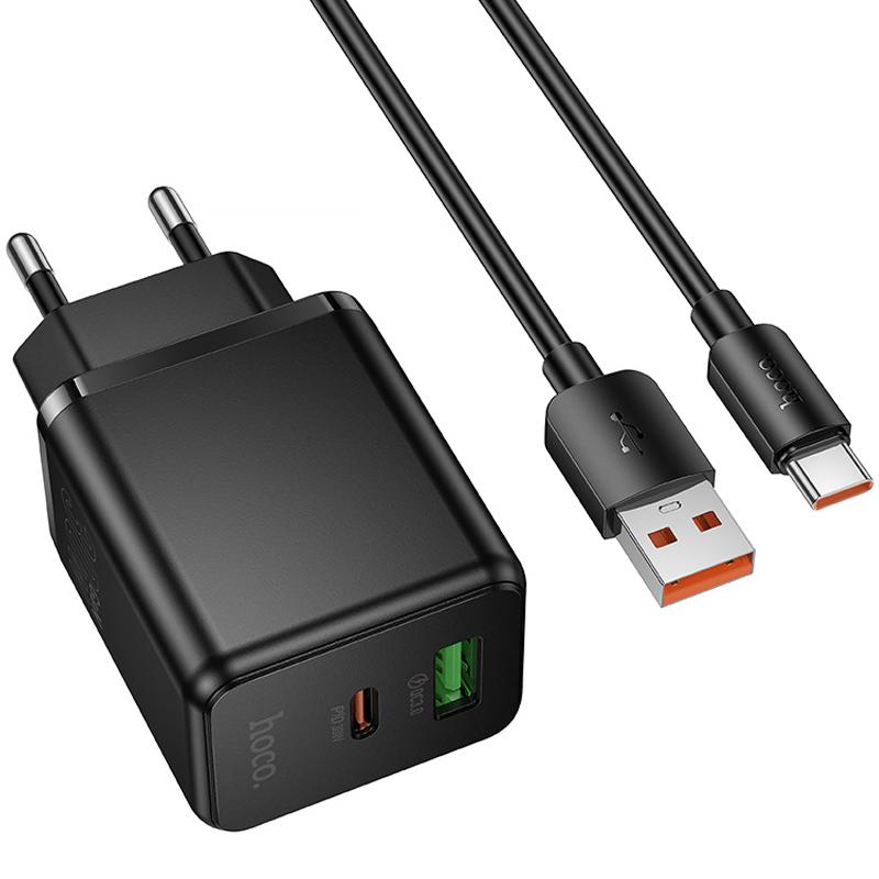 Мережевий зарядний пристрій Hoco C157A Smart PD30W+QC3.0 (1USB-A/1C) + кабель USB to Type-C - Зображення 3