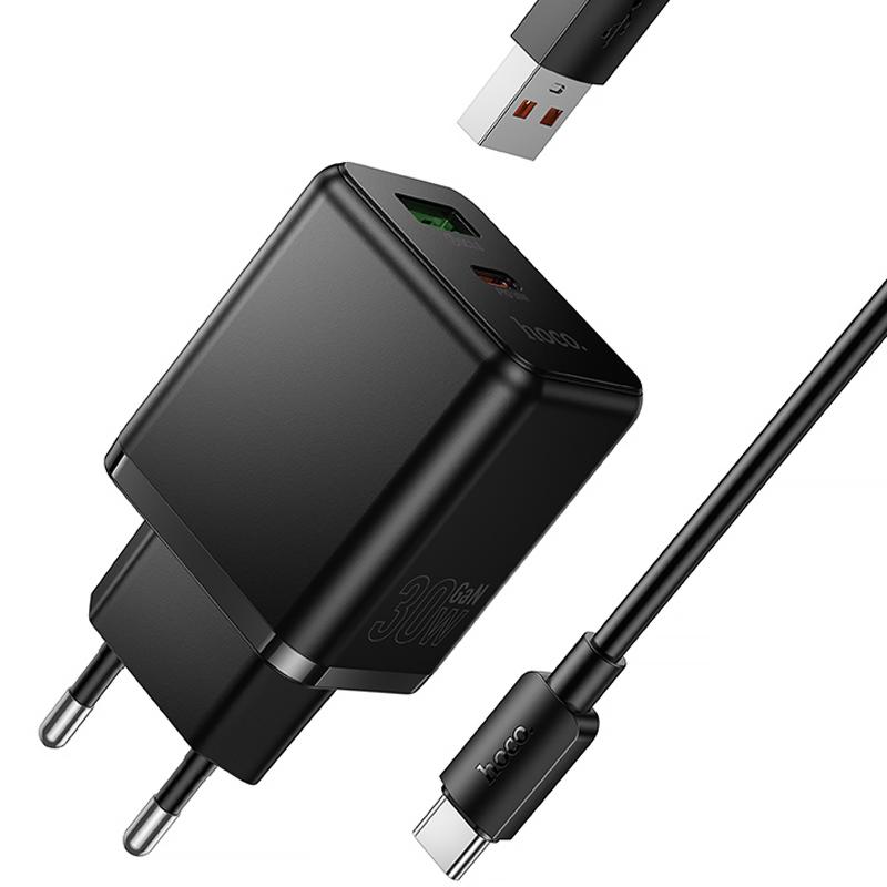 Мережевий зарядний пристрій Hoco C157A Smart PD30W+QC3.0 (1USB-A/1C) + кабель USB to Type-C - Зображення 4