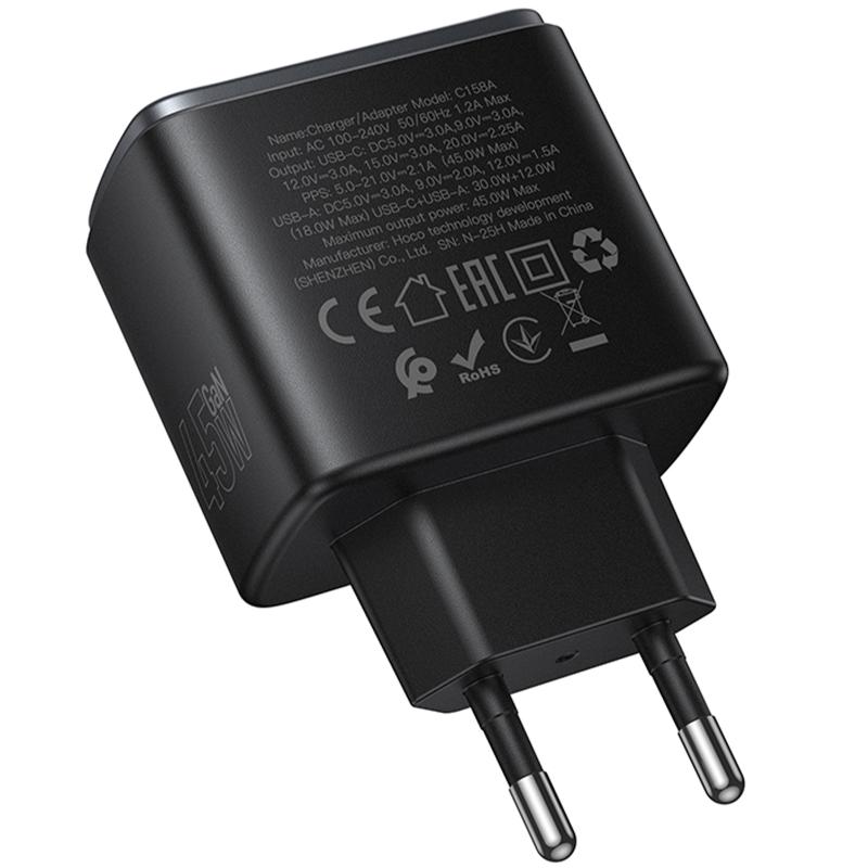 Мережевий зарядний пристрій Hoco C158A Upgrade PD45W (1USB-A/1C) - Зображення 5