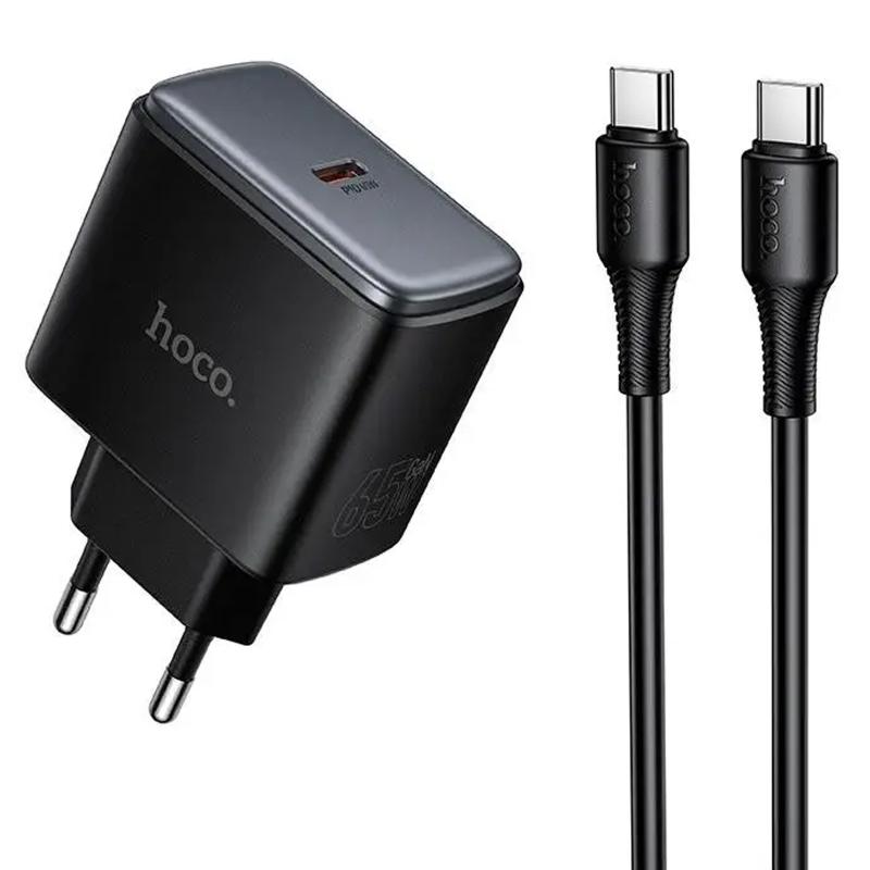 Мережевий зарядний пристрій Hoco C159A Upgrade PD65W (1USB-C) + кабель Type-C to Type-C