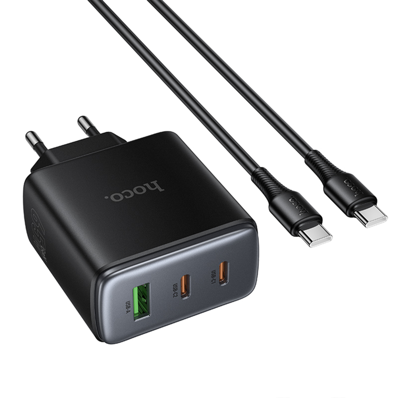 Мережевий зарядний пристрій Hoco C160A Upgrade PD65W+QC3.0 (1USB-A/2C) + кабель Type-C to Type-C - Зображення 3