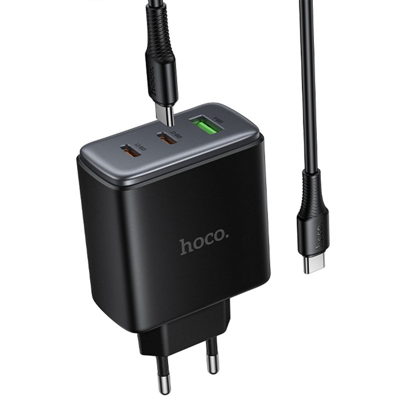 Мережевий зарядний пристрій Hoco C160A Upgrade PD65W+QC3.0 (1USB-A/2C) + кабель Type-C to Type-C - Зображення 4